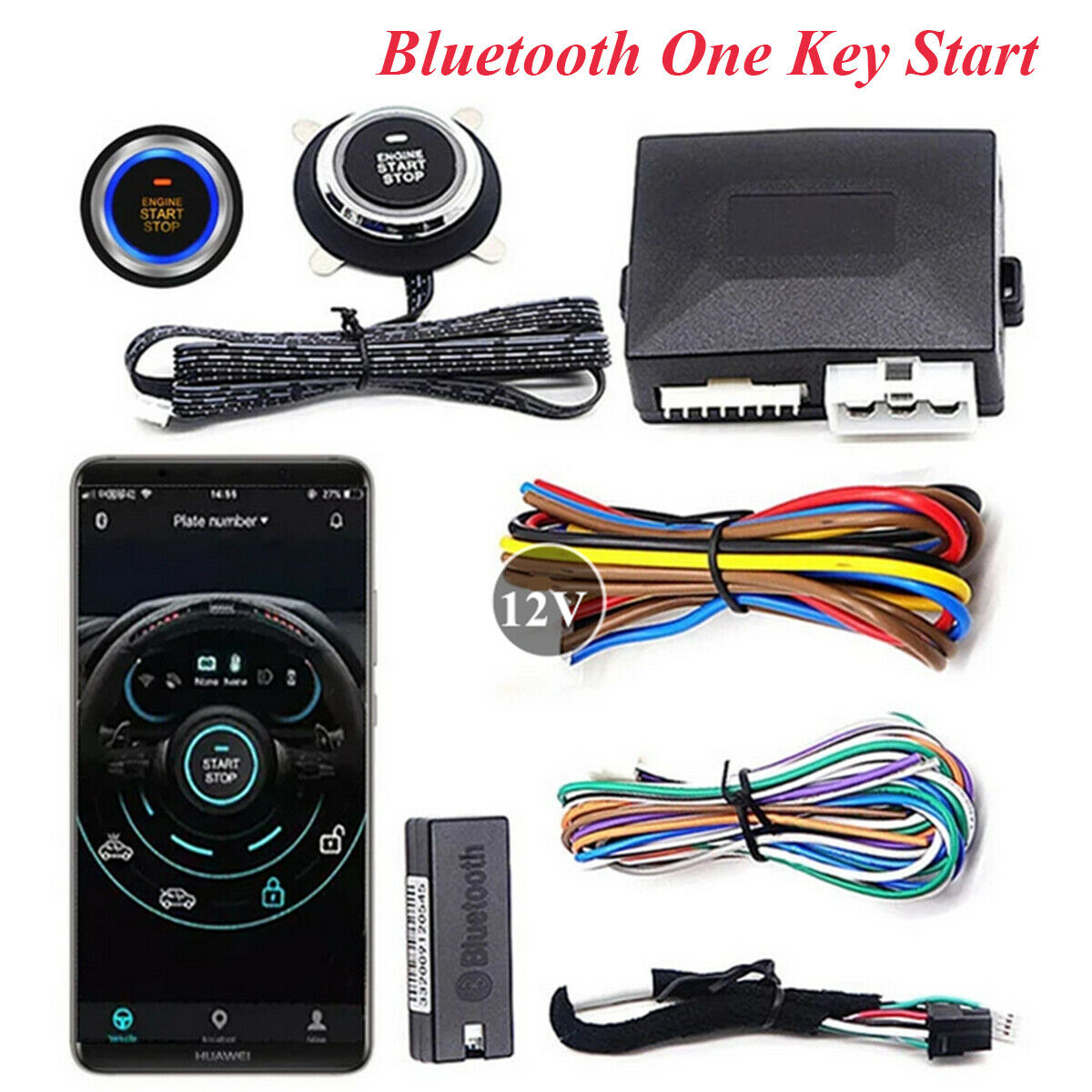 1Set Car Phone And Remote Control Engine Start One-Key Engine Button Locking Kit
