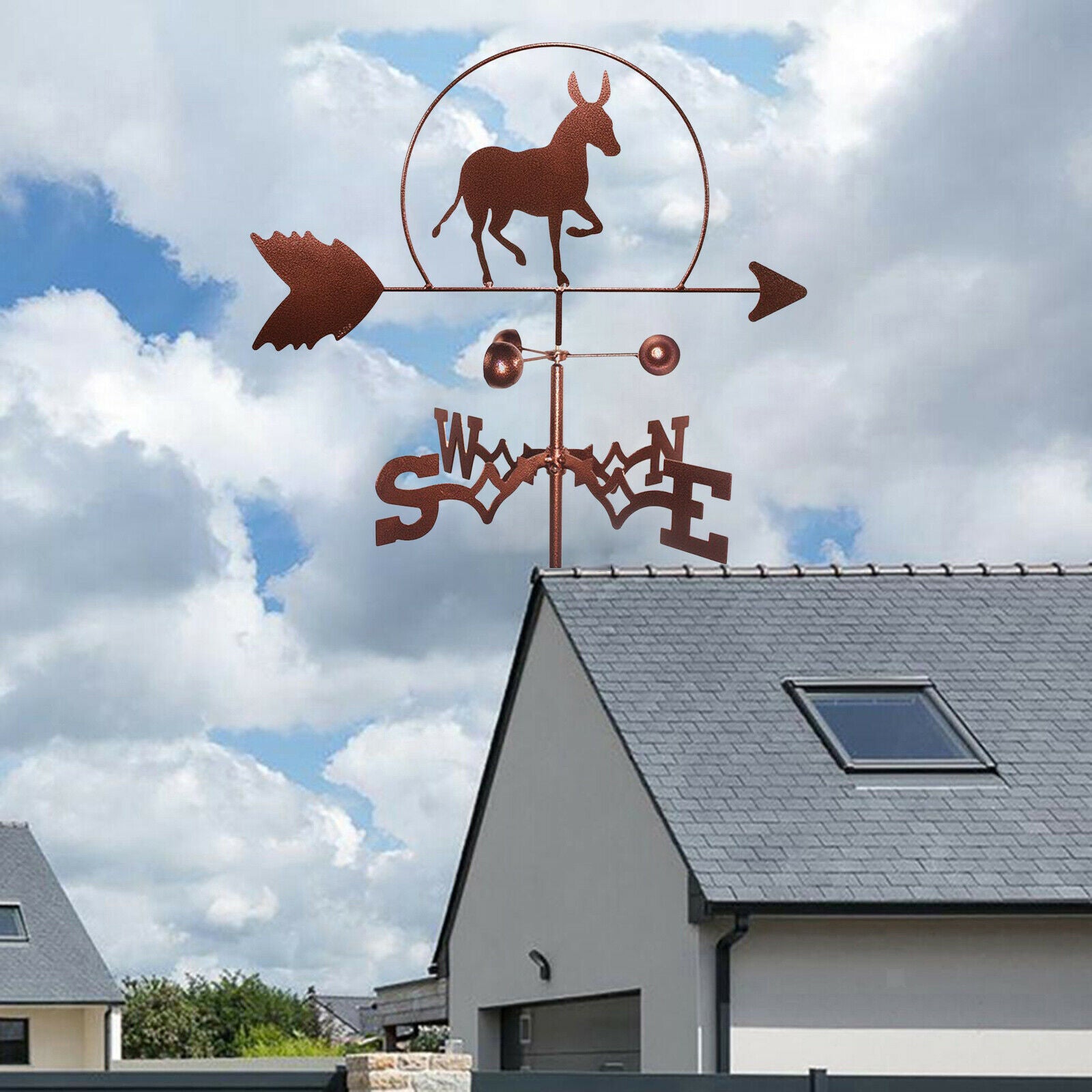 Durable Iron Donkey Weathervane Roof Mounted Weather Vane Yard Garden Crafts