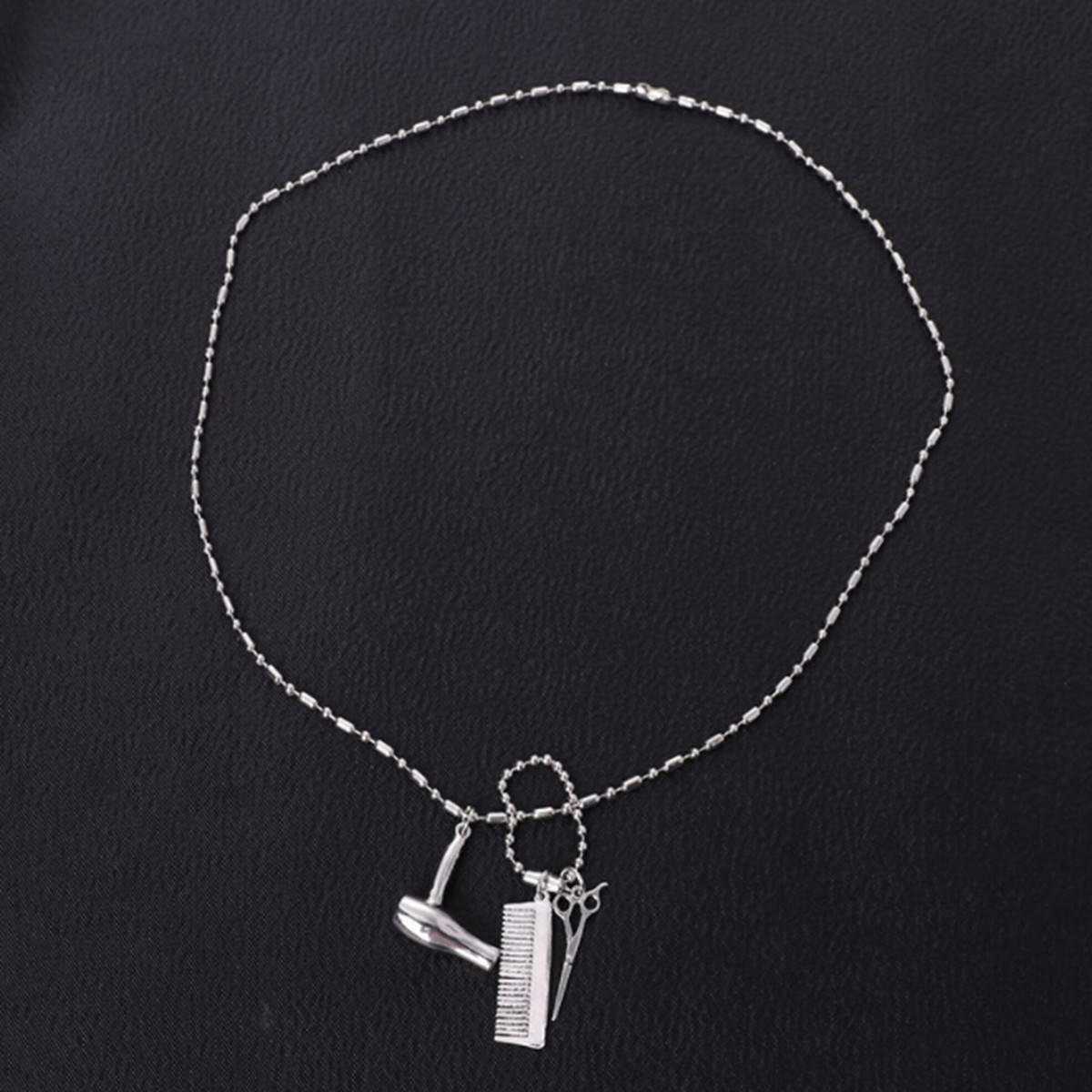 Unisex Hair Dryer Scissors Comb Pendant Chain Necklace Barber Kit Gift Charm