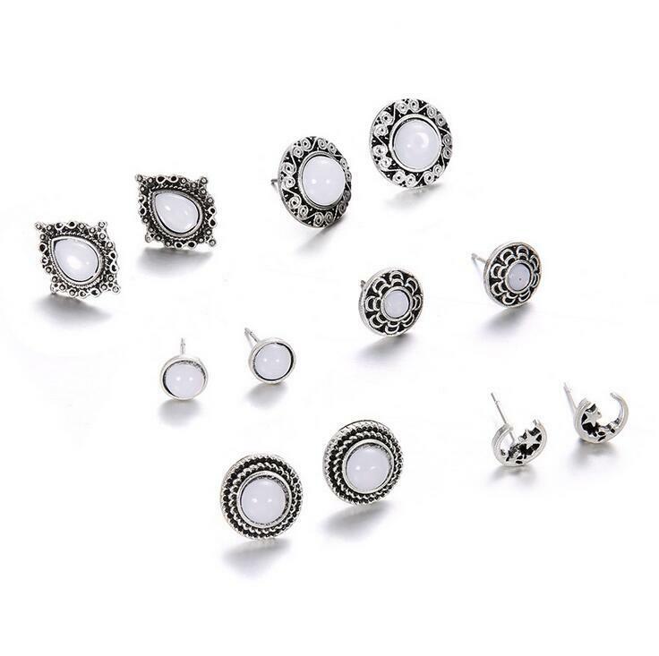5 Pairs/Set Opal Moon Stud Earrings Women Jewelry Wedding Party Earring