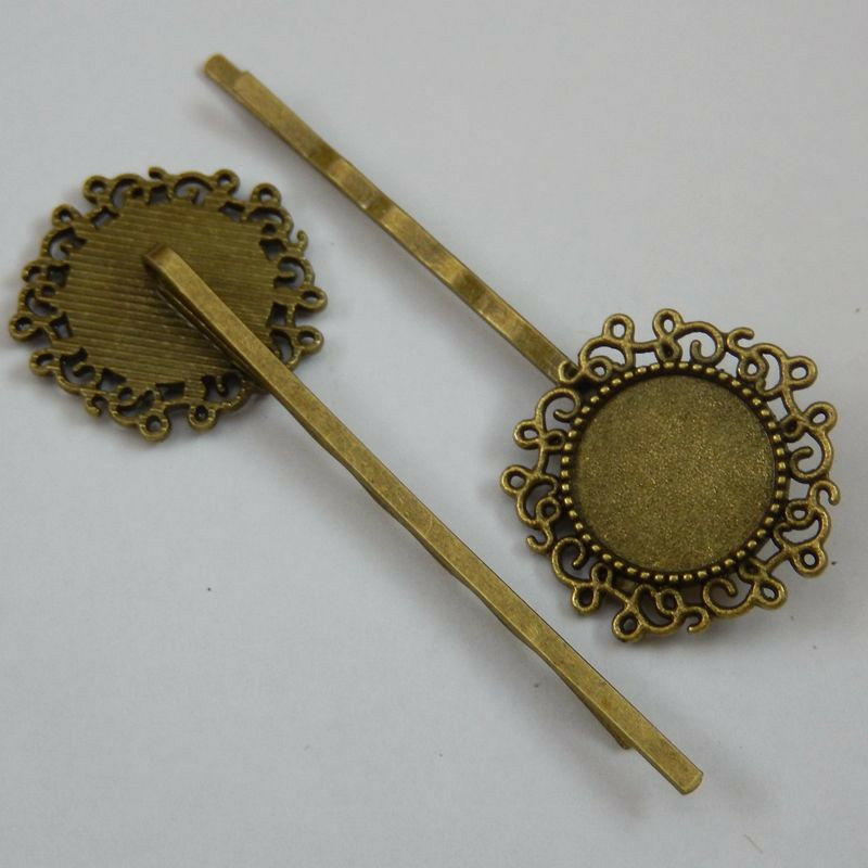 10 pcs Antiqued Bronze Alloy Floral Hair Clip Blank Bezel Hairpin Headwear 14mm