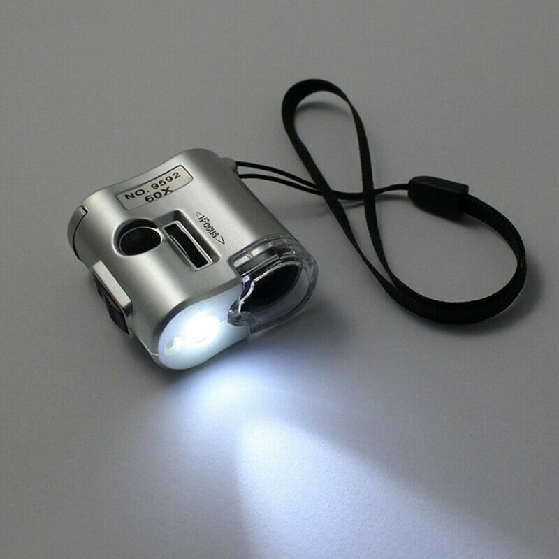 Mini 60X Microscope Magnifier Glass Jeweler Detector Loupe Len with LED UV Light