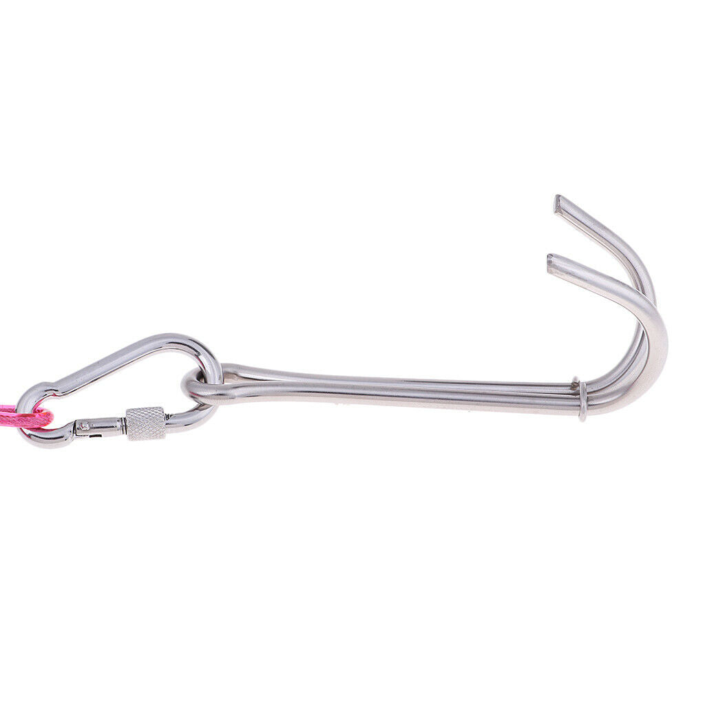 Scuba Diving Stainless Steel Dual Reef Hook & Coil Lanyard Carabiner Pink
