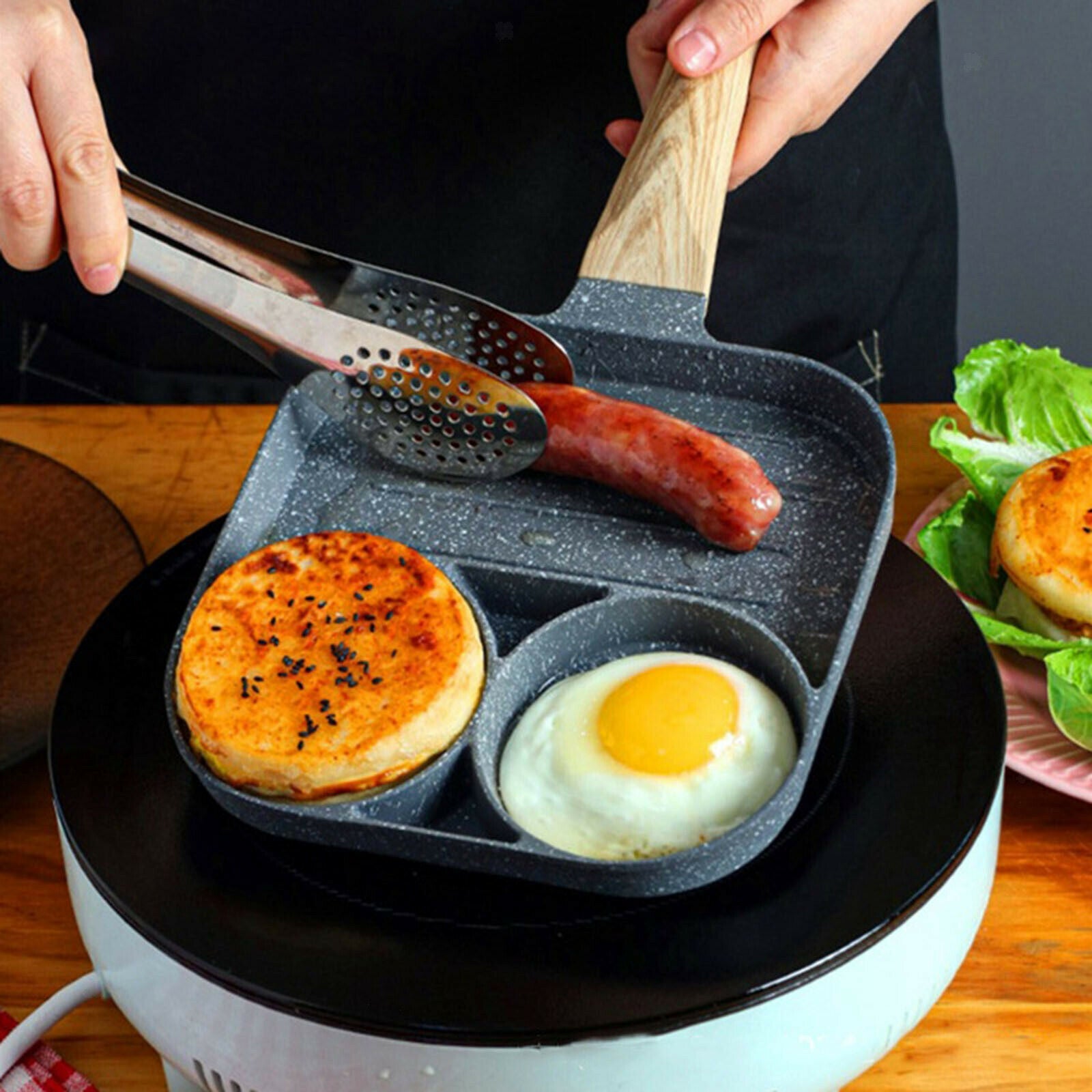 Egg Frying Pan Non Stick Burger Bacon Sausage Omelet Cooker Pan Skillet Home
