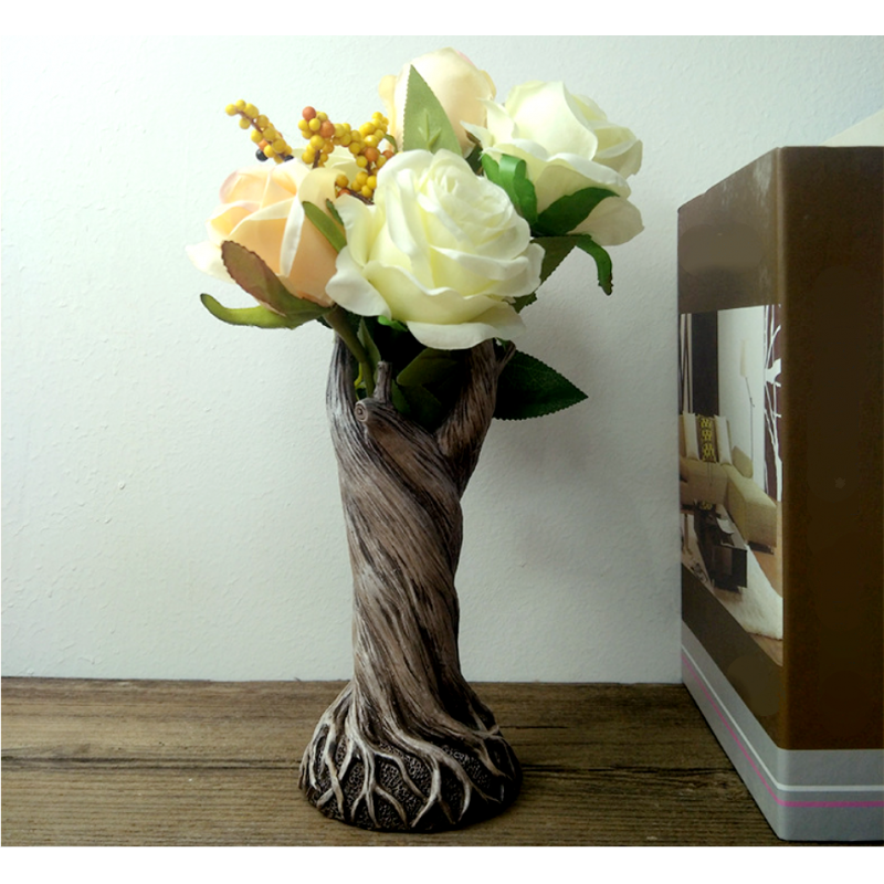 Ancient Tree Stump Shape Vase Desktop Flower Pot Sculpture Shelf Ornament