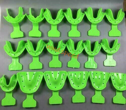 18pcs Dental Edentulous Jaw Impression Trays Frame Cut Back Plastic Green Tray