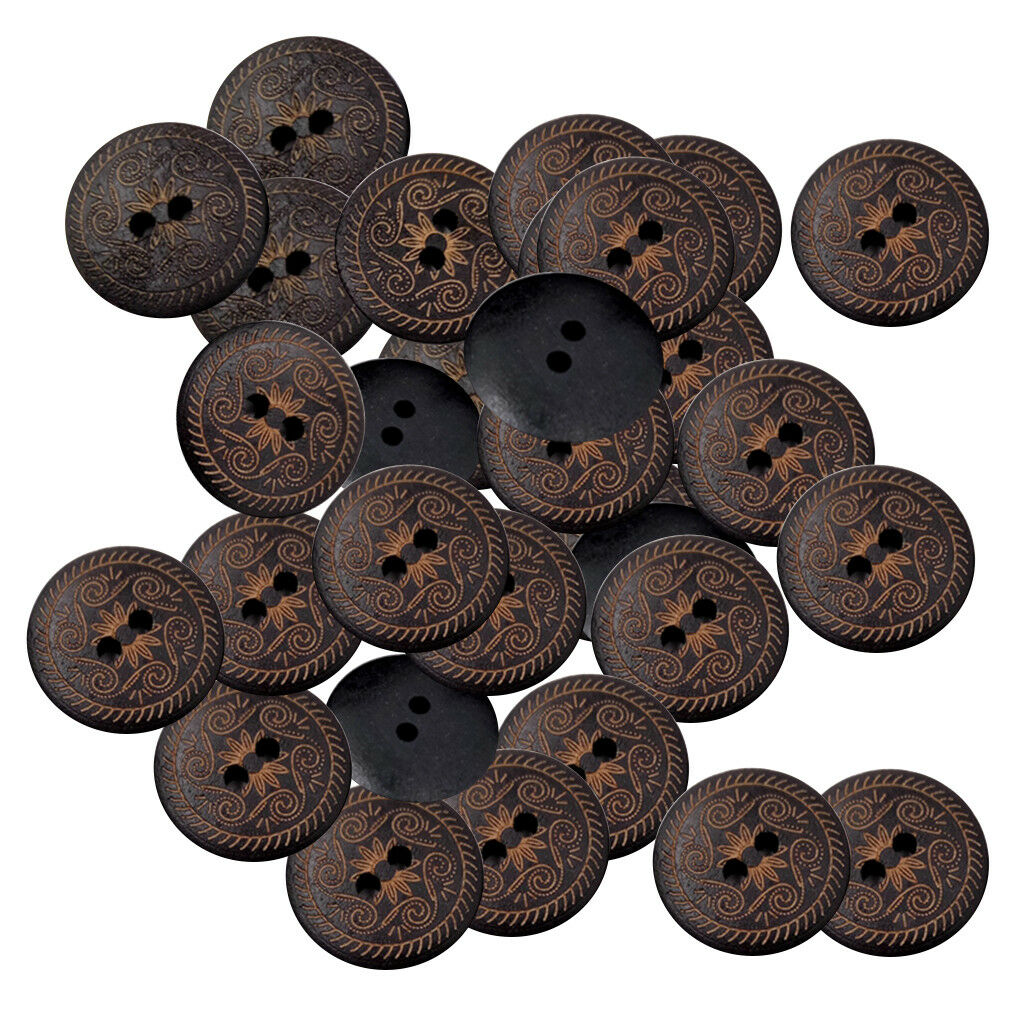 50 Pieces Round Flower Wooden Buttons 2 Holes Sewing Buttons for Craft DIY