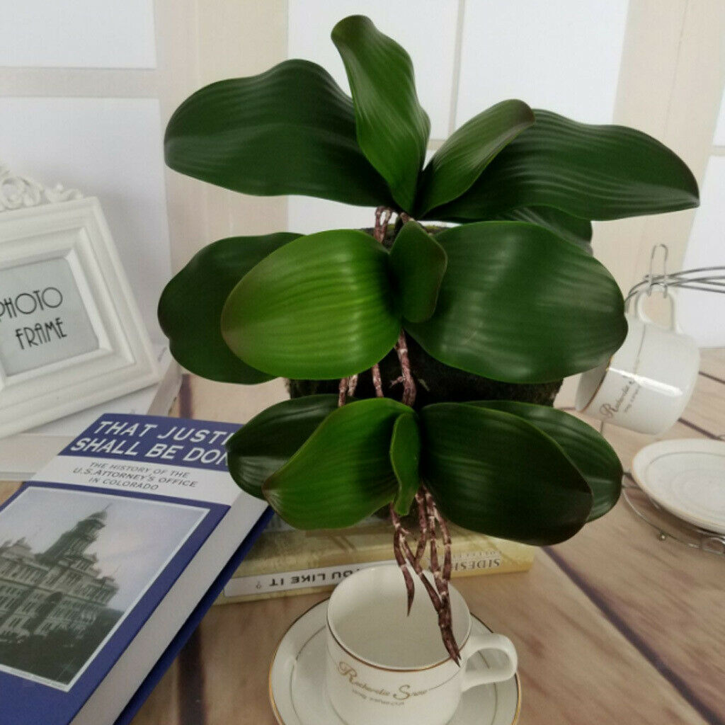 Artificial Leaf Stand Potted Green Orchid Leaves Artificial Flowers Decor c