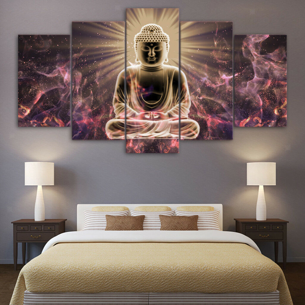 Modern Canvas Wall Art of Buddha Light for your Living Room -5 Panel Size L