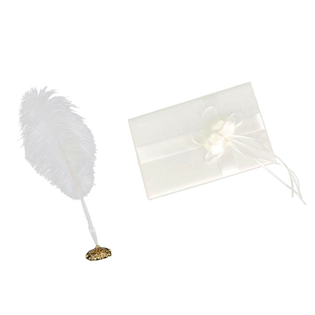 Signing Pen W/Holder+ Guest Book W/Satin Flower Wedding Decoration
