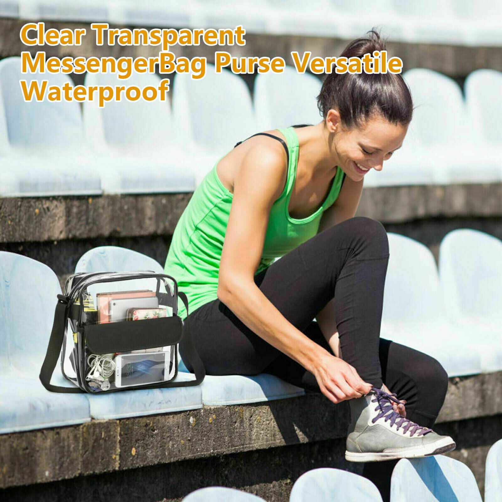 Women Clear Plastic Tote Bag Transparent Handbag Zip Purse NFL Stadium Crossbody