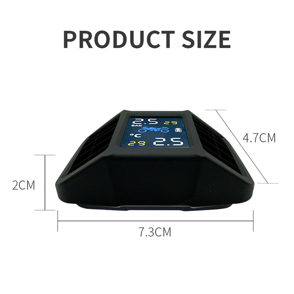 Motorcycle Tire Pressure Monitoring System TPMS Solar Power w/ 2 External Sensor
