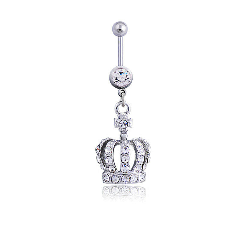 Crown Charm Rhinestone Body Piercing Jewelry Belly Button Ring Navel Jewe.l8