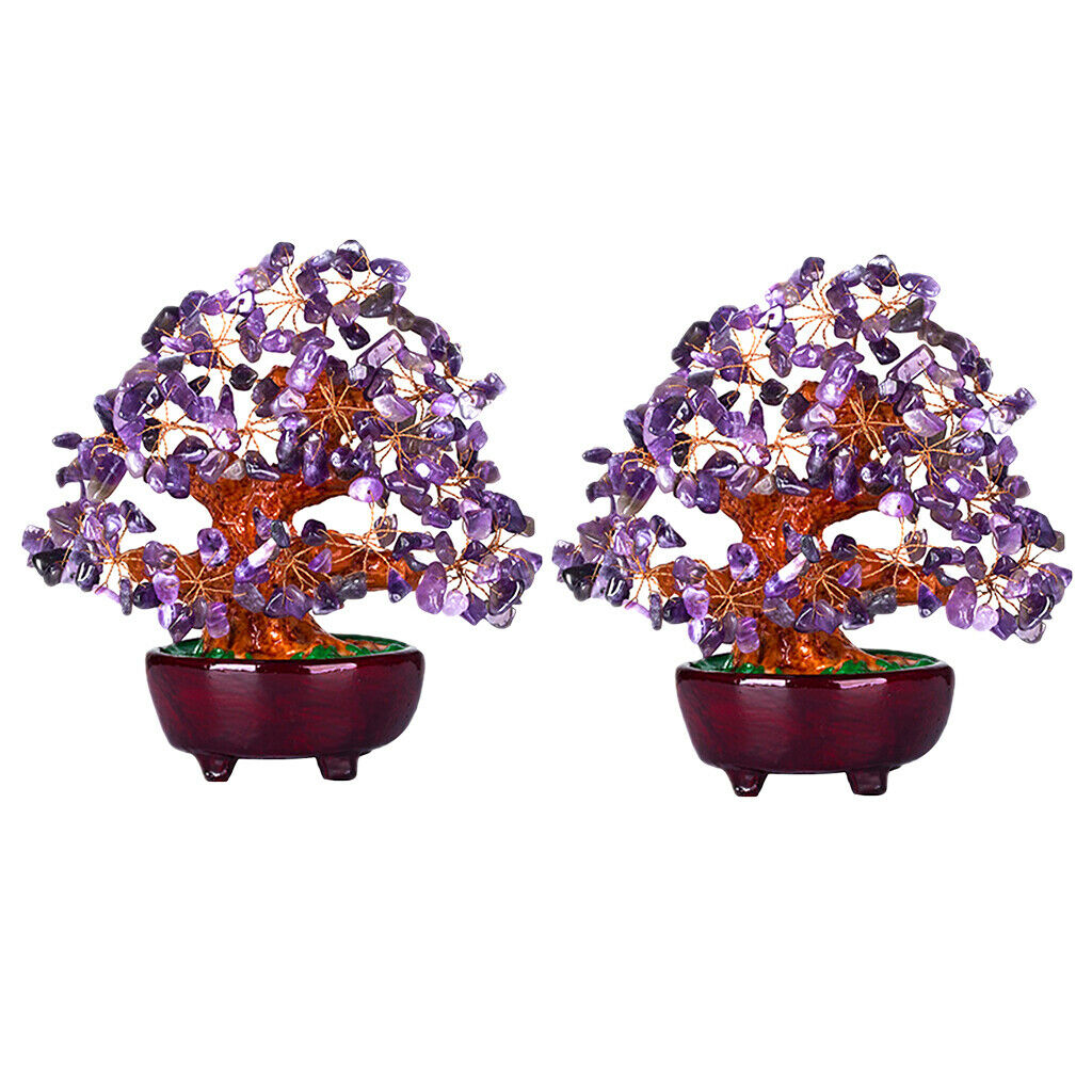Feng Shui Natural Crystal Bonsai Money Tree Decoration for Wealth & Luck 2Pc
