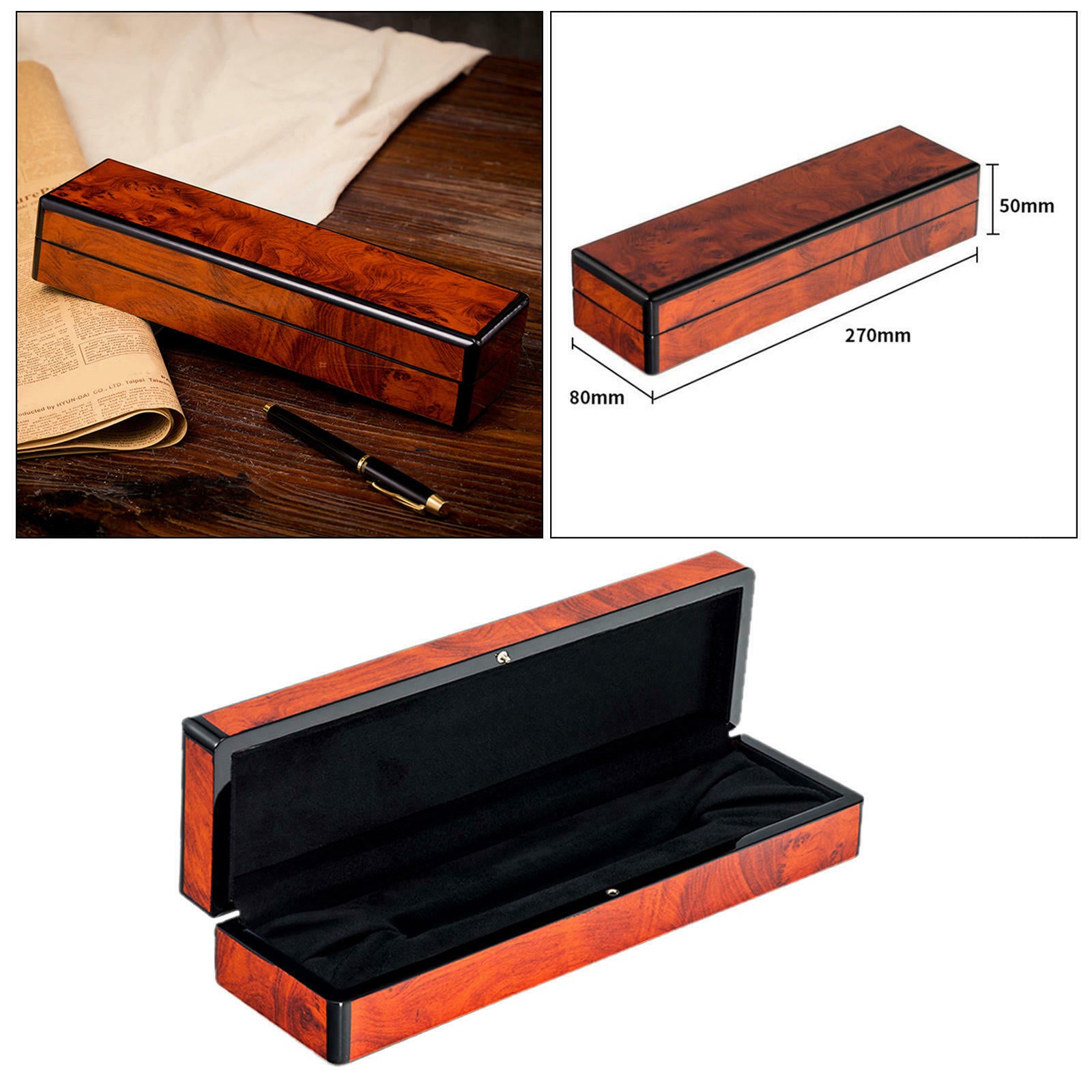 Retro Solid Wood Cigar Pen Case Holder Stationery Storage Box Container