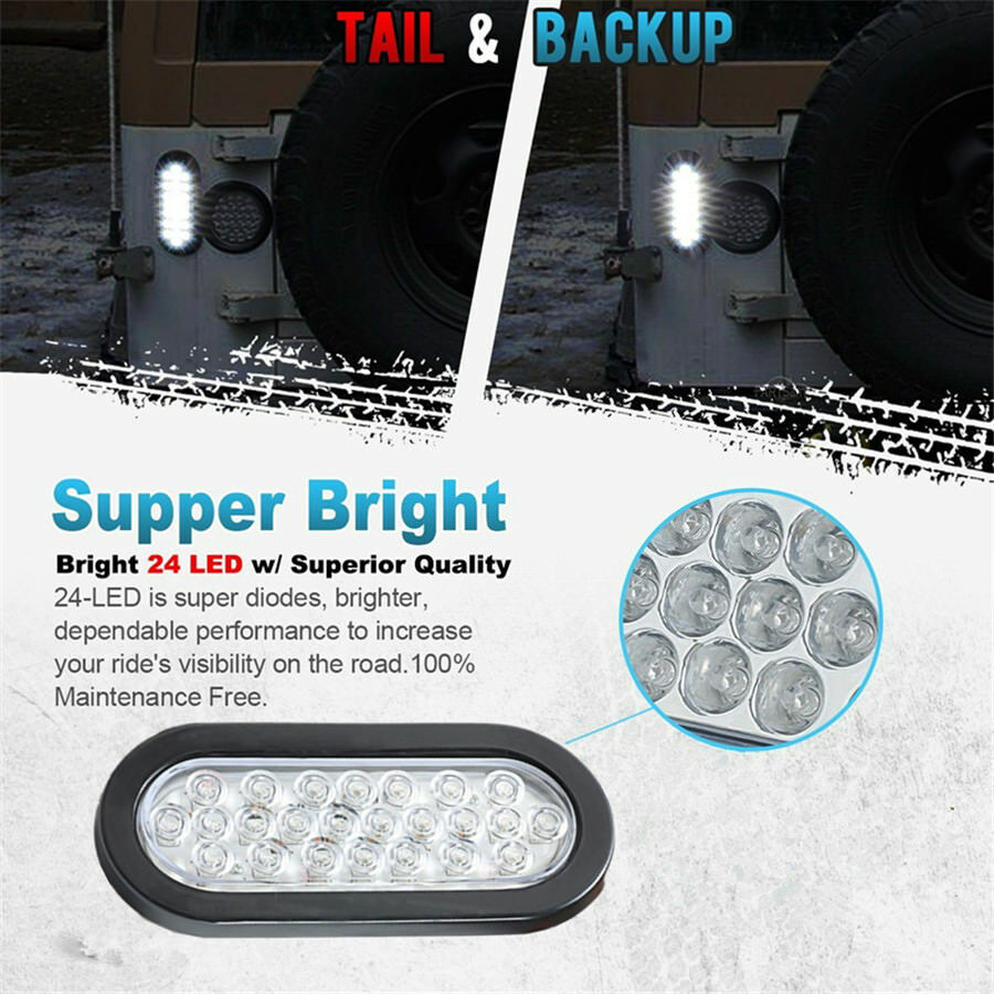 2Pcs 6" 24 LED Car Truck White Reverse Backup Fog Side Marker Lights Waterproof