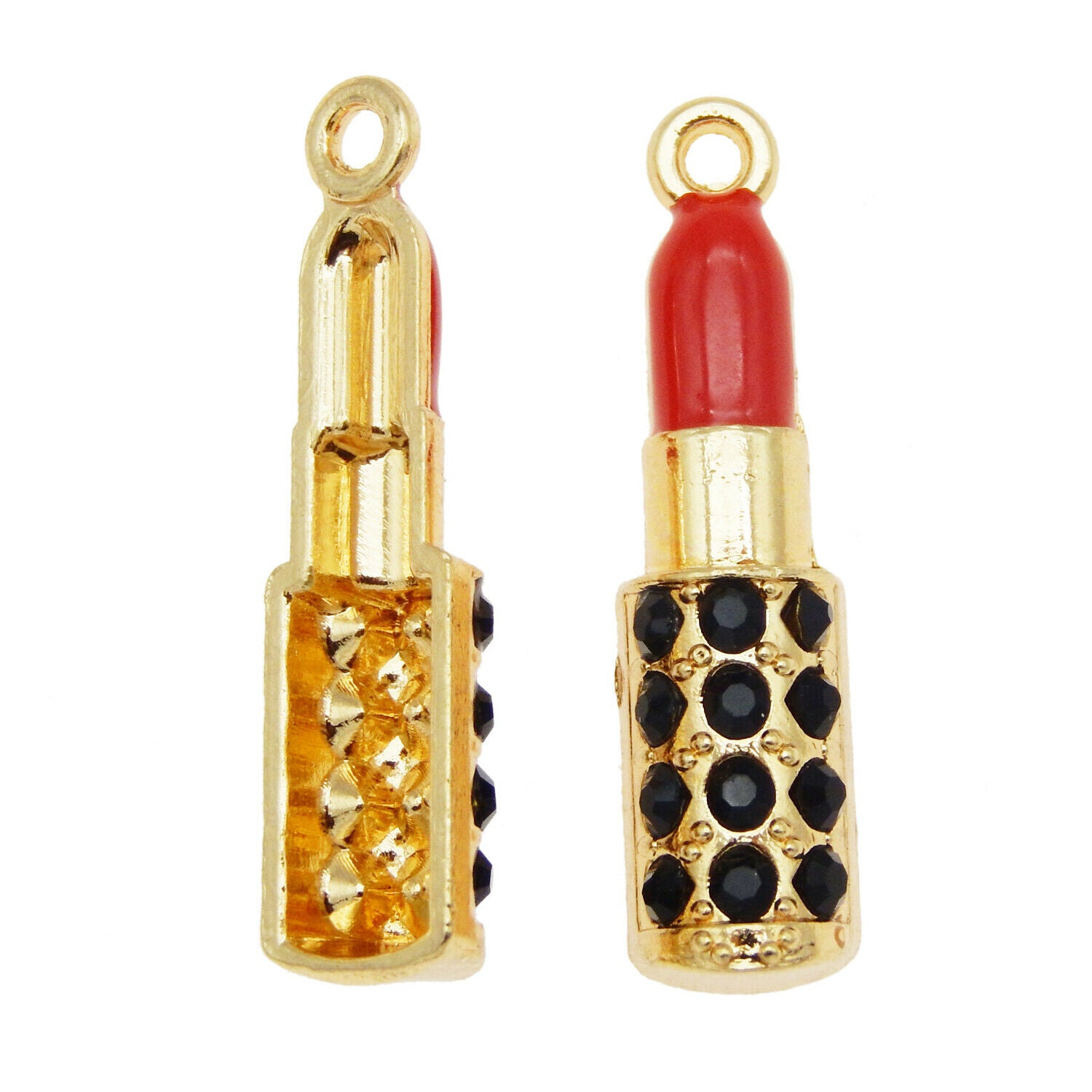 12PCS Colorful Enamel Plated Red Lipstick Crystal Pendant Charms DIY Findings