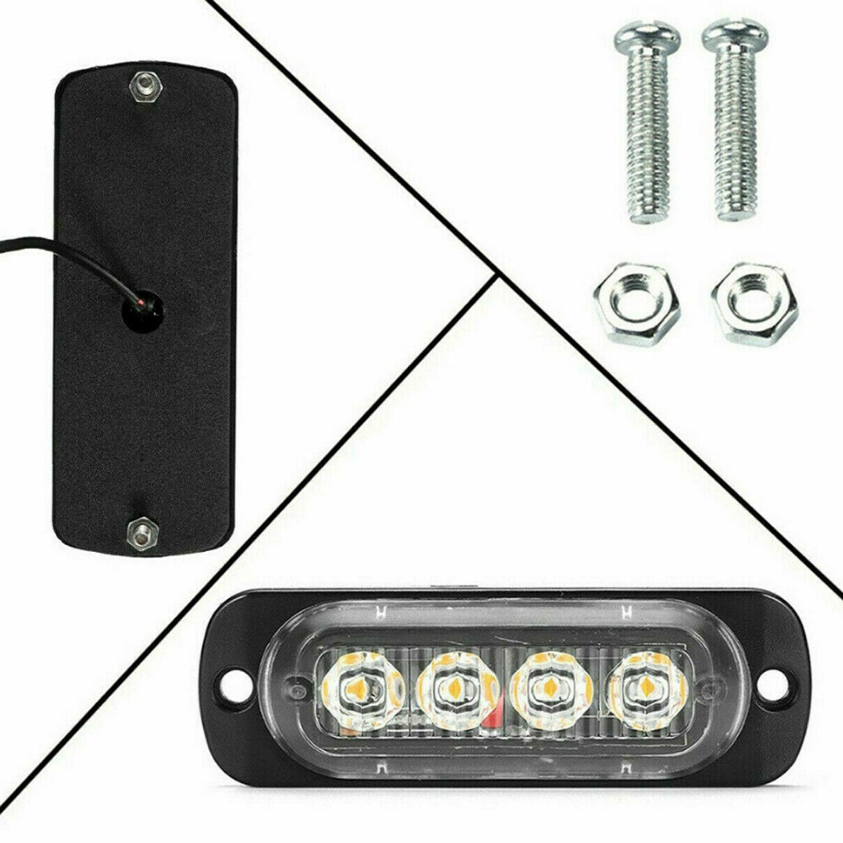 4Pcs Car Truck Amber 4LED Emergency Beacon Warning Light Hazard Flash Strobe Bar