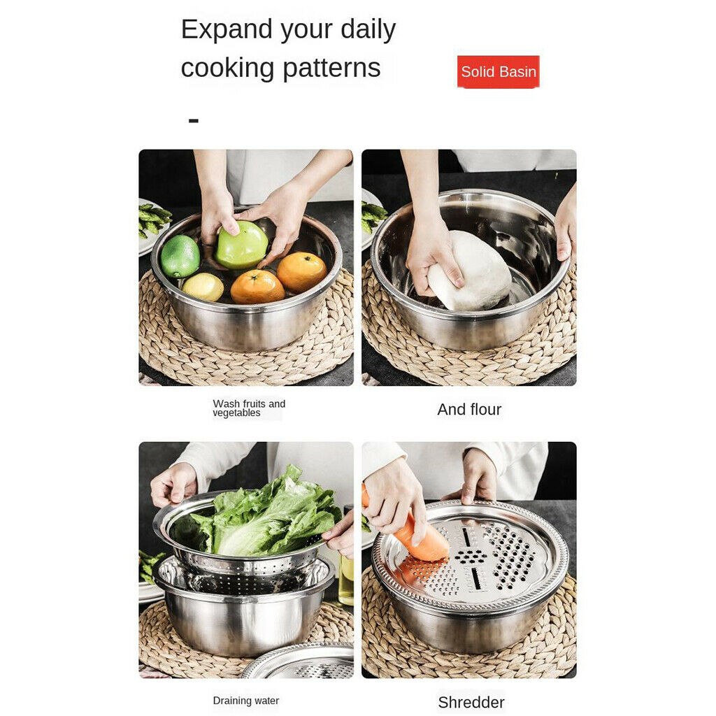 Kitchen Sink Drain Basket Basin Stainless Colander Bowl with Vegetable Grater