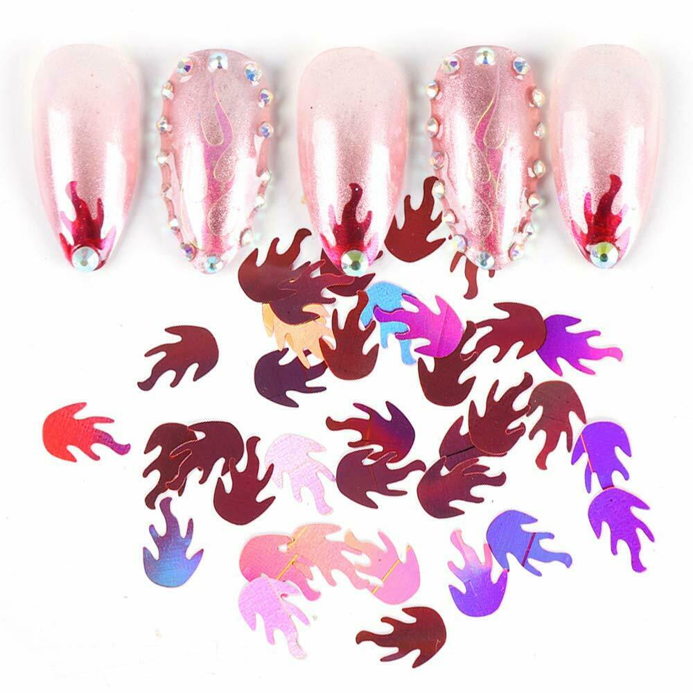 Flame Nail Art Glitters Fire Nail Sequins Flakes Holographic Fire Nail Stickers