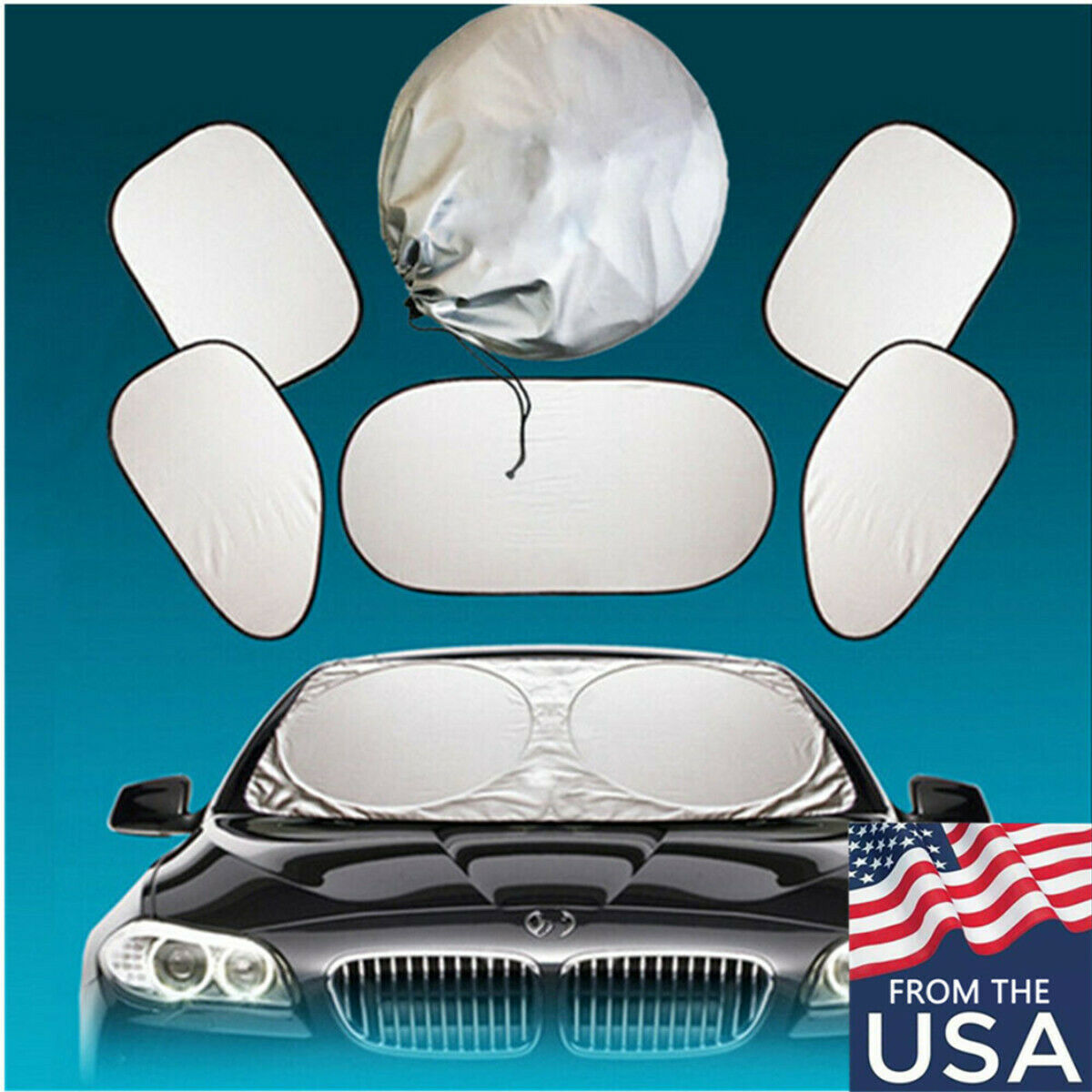 6 Pcs Premium Metallic Reflective Nylon Car Glass Sunshade Anti-UV Recyclable