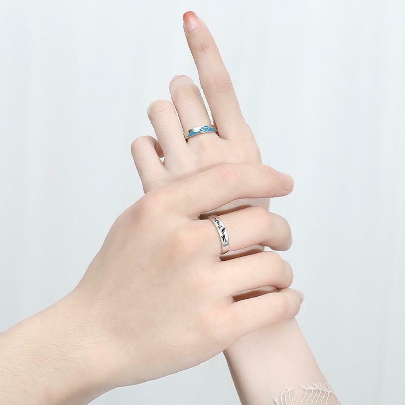 Matching Rings Mountain Sea Promise Band Rings Open Ring Adjustable Lovers Ring