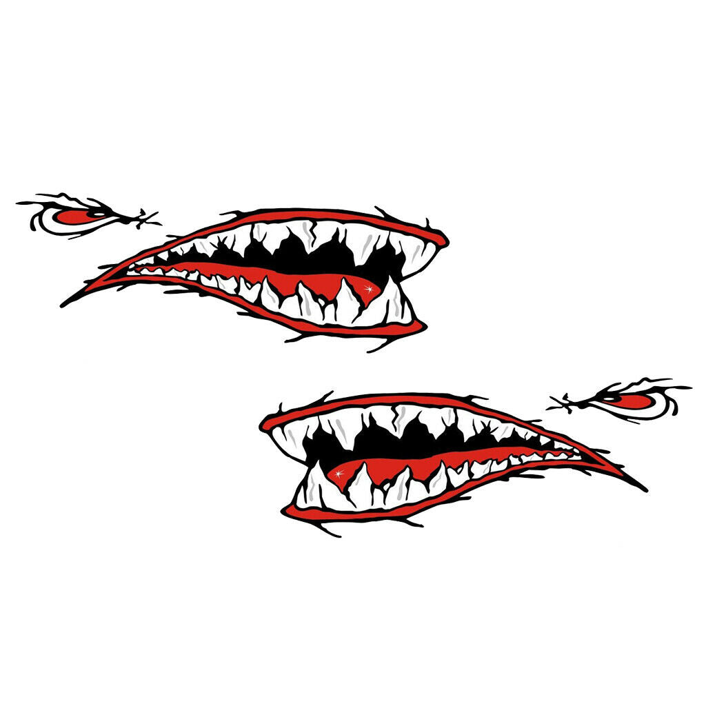 4 Pieces Reflective Stickers Shark +  Mouth Decals Kayak Ocean Boat Car Bumper