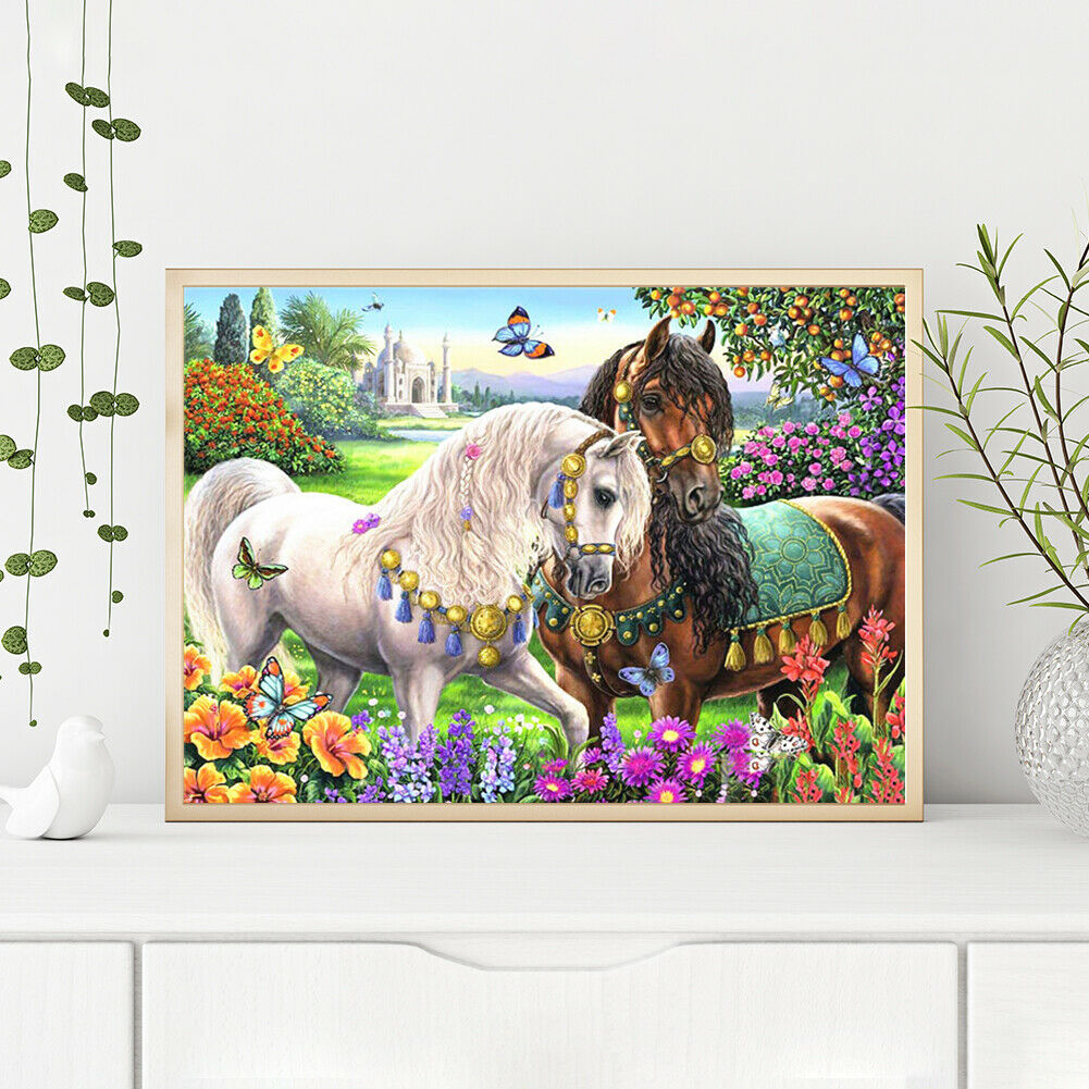 Two Horses Full Drill Square Diamond Painting DIY Mosaic Kit for Bead Art @