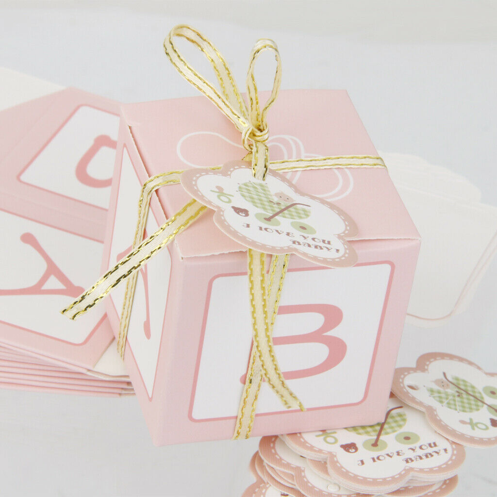 12xPink Paper Candy Gift Boxes Baby Shower Favors+20xCrown Cake Topper Picks