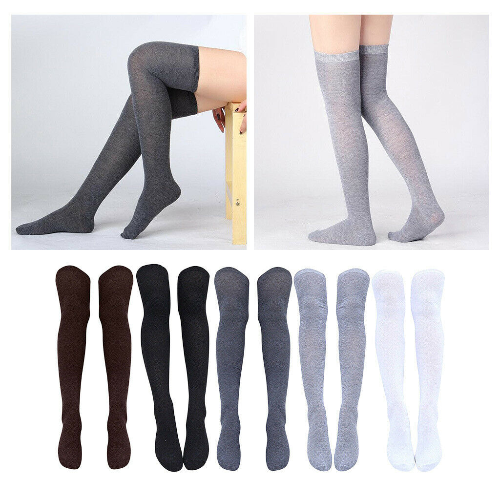 5 Pairs Set Womens Girl Sexy Plain Thigh High Socks Stocking School Socks