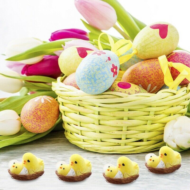 12Pcs Mini Chenille Chick Easter Day Gift Velvet Chicks Yellow Artificial ChM7N2