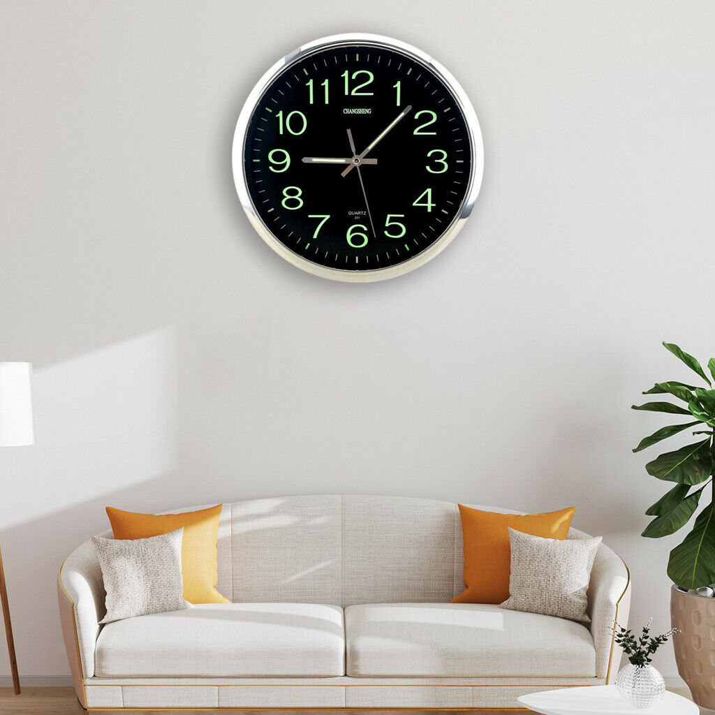 12'' Modern Large Round Luminous Wall Clock Bedroom Living Room Home Office