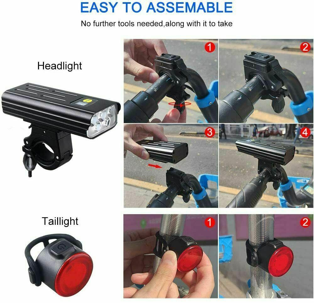 Waterproof Bike Light USB Rechargeable LED MTB Front Rear Bicycle Light Lamp