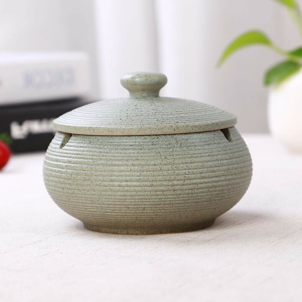 Set of 2 Ceramic Ashtray Solid Color Windproof Ash Holder Cigarette Ashtray