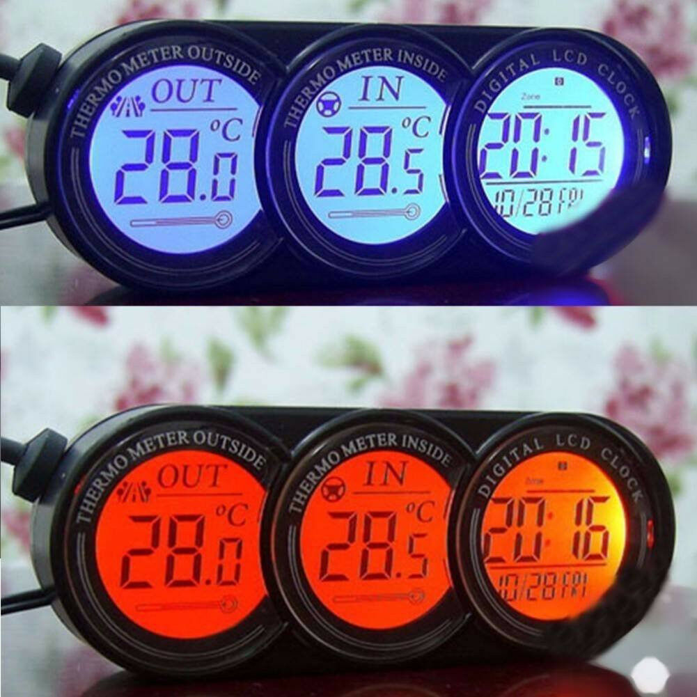 Car Mini Dashboard In/Outdoor Temperature Thermometer &Clock LCD Digital Display