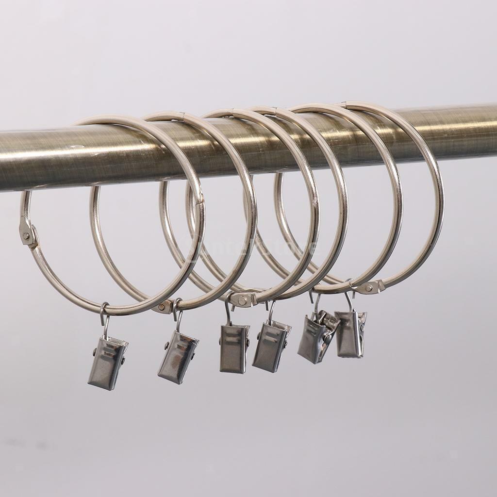 12Pcs Shower Curtain Rings with Clips Clamps Hanger Eyelet Rings Hook 30mm
