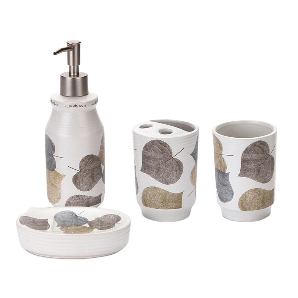 4 Pcs Autumn Leaves Bathroom Toothbrush Holder Tumbler Soap Dish White