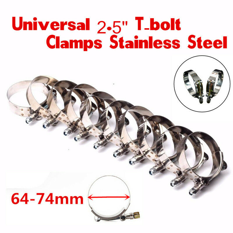 10x Premium 304 Stainless Steel T-Bolt Turbo Silicone Hose Clamp 2.5" 64-74mm