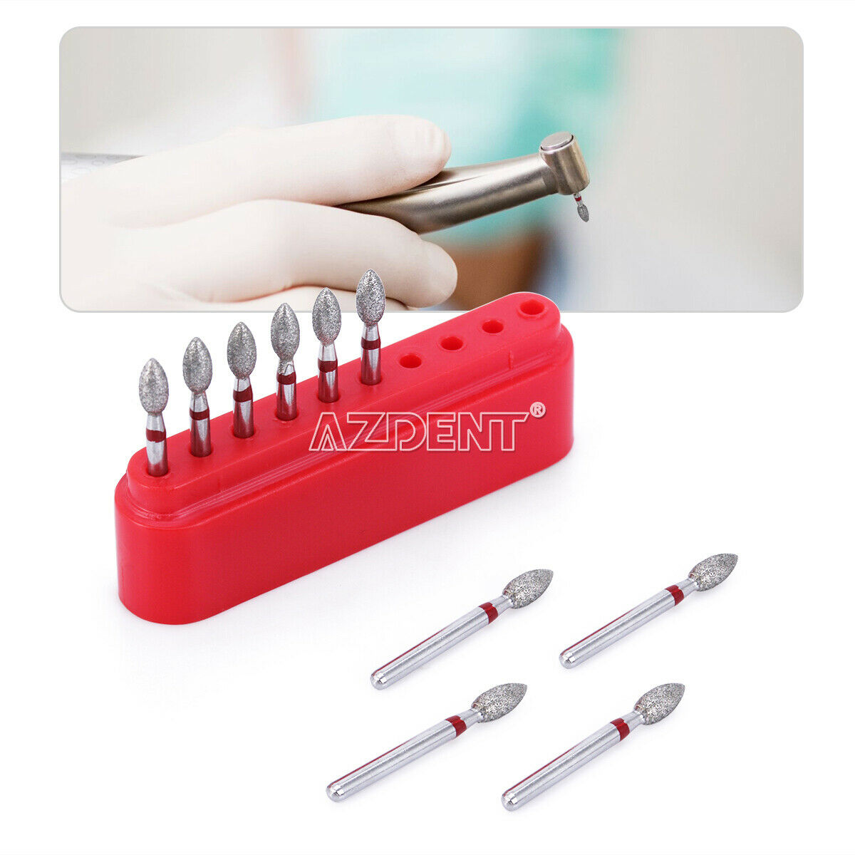 10X AZDENT Dental Diamond Burs Football Fine #368-023F RED 10pcs/box
