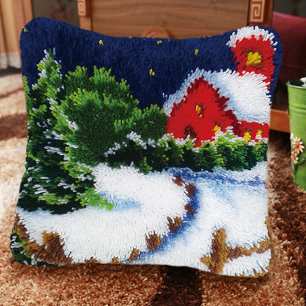 Latch Hook Rug Kit DIY Embroidery Needlework Cushion Pillow Mat Snow House
