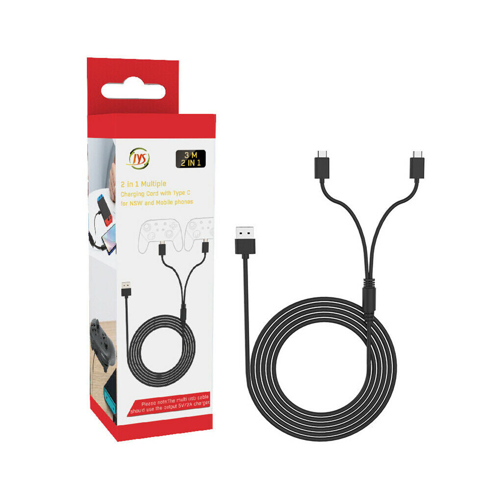 2 in 1 USB C Cable for Nintendo Switch Switch Lite Console Pro Controller @