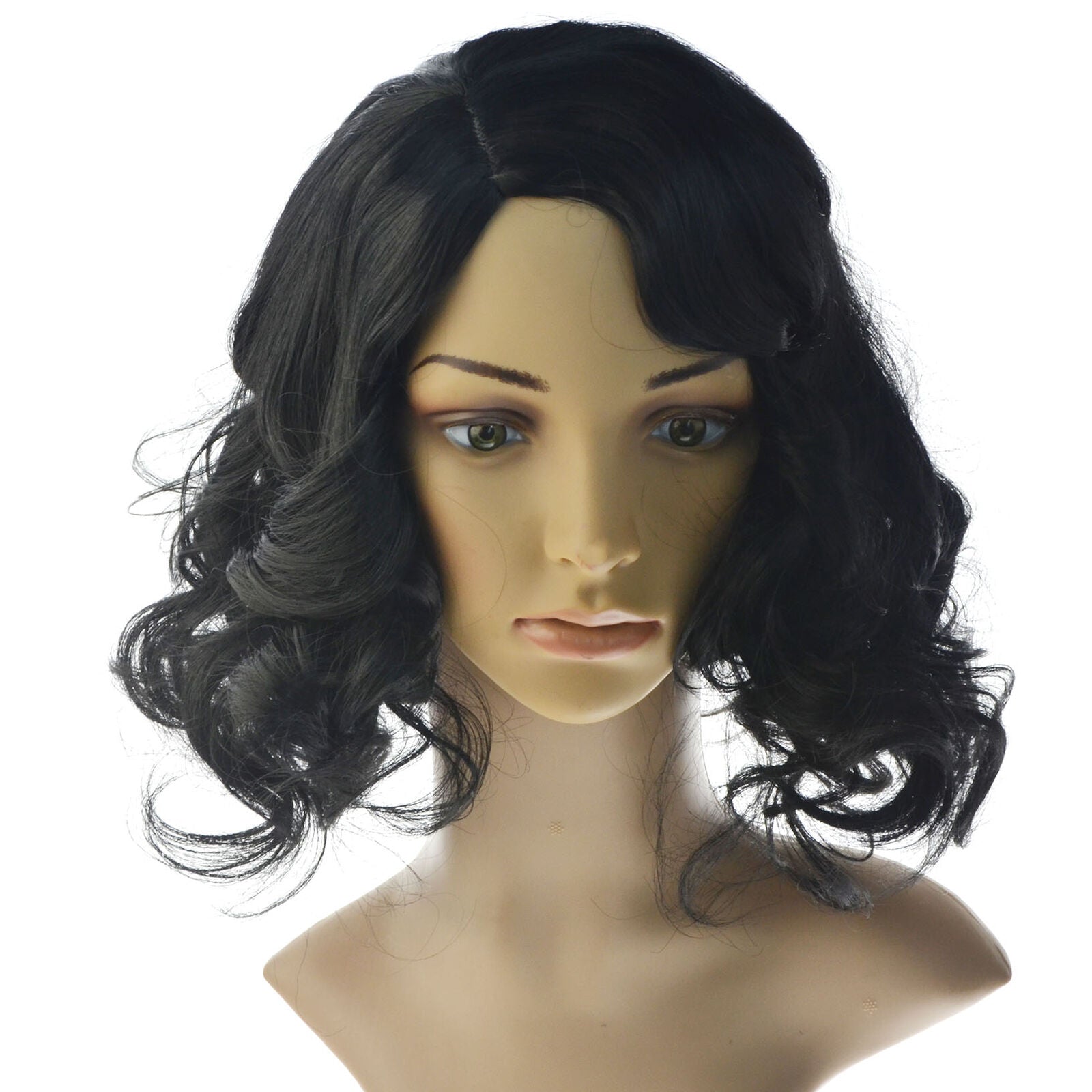 Fashion Women Black Curly Hair Synthetic Medium Long Wig Natural Hair Wigs