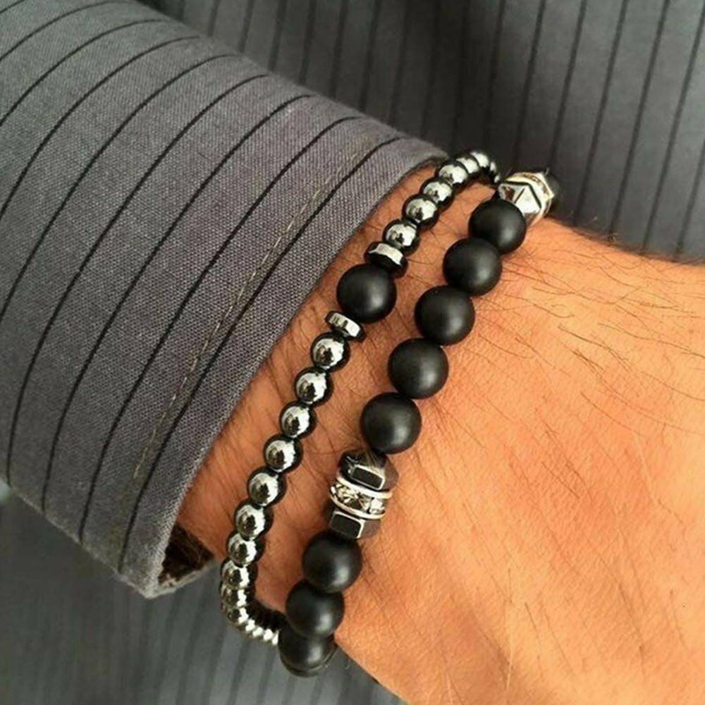 2Pcs Natural Stone Copper Bead Bracelet Men Matte Lava Volcanic Jewelry Gifts~
