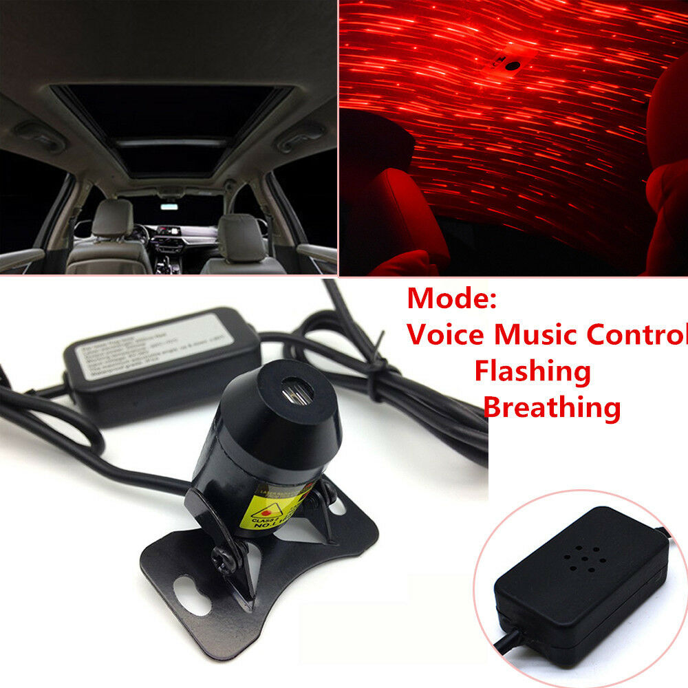 Red LED Star Light Car Interior USB Ceiling Lamp Voice Music Control w/ Remote