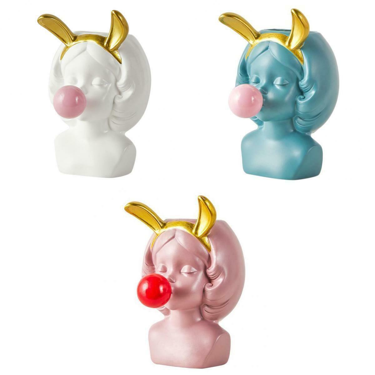 Set of 3 Girl Blowing Bubbles Planters Vase Flower Pot Container Cute Small
