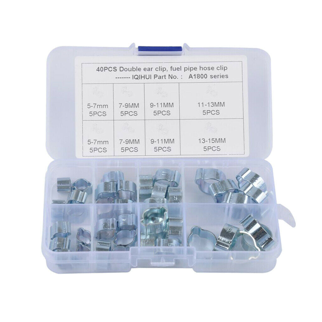 40pcs Double Ear Clamps O Clips   Water Fuel Air Hose Assortment with a