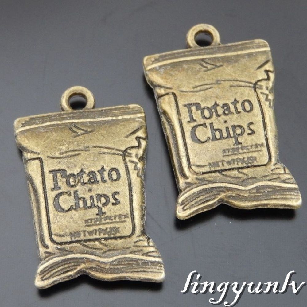4 pcs Pack Antiqued Bronze Alloy Potato Chips Bag Shaped Pendant Charm 25x16x4mm