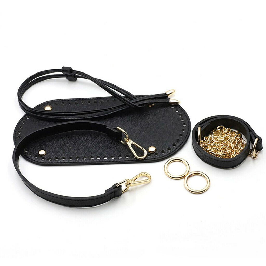 2X PU Leather Knitting Crochet Bag Bottom Base Bag Strap Bag Making Parts Black