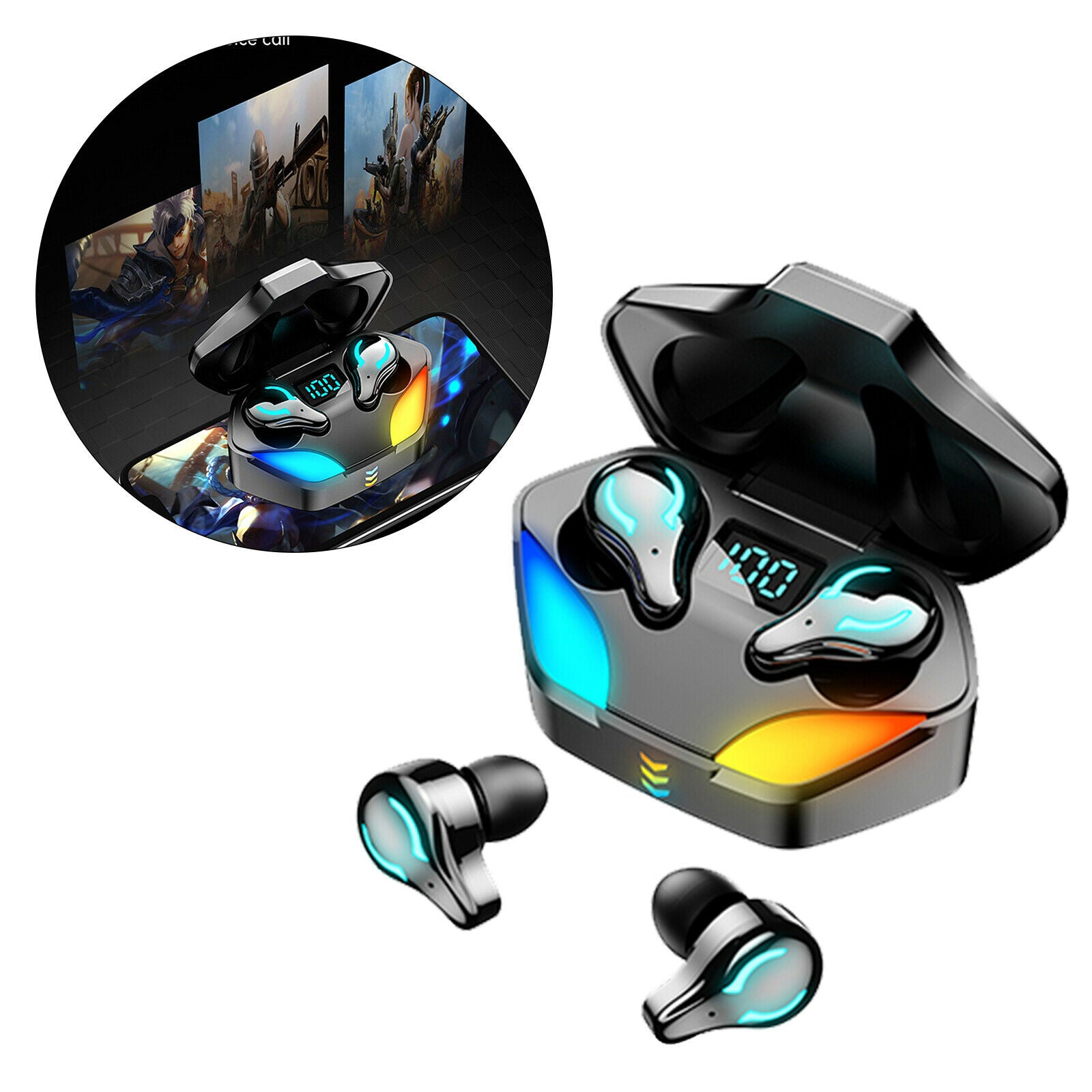 Bluetooth 5.1 Wireless Earbuds Premium Sound Cool Light for Sport Black