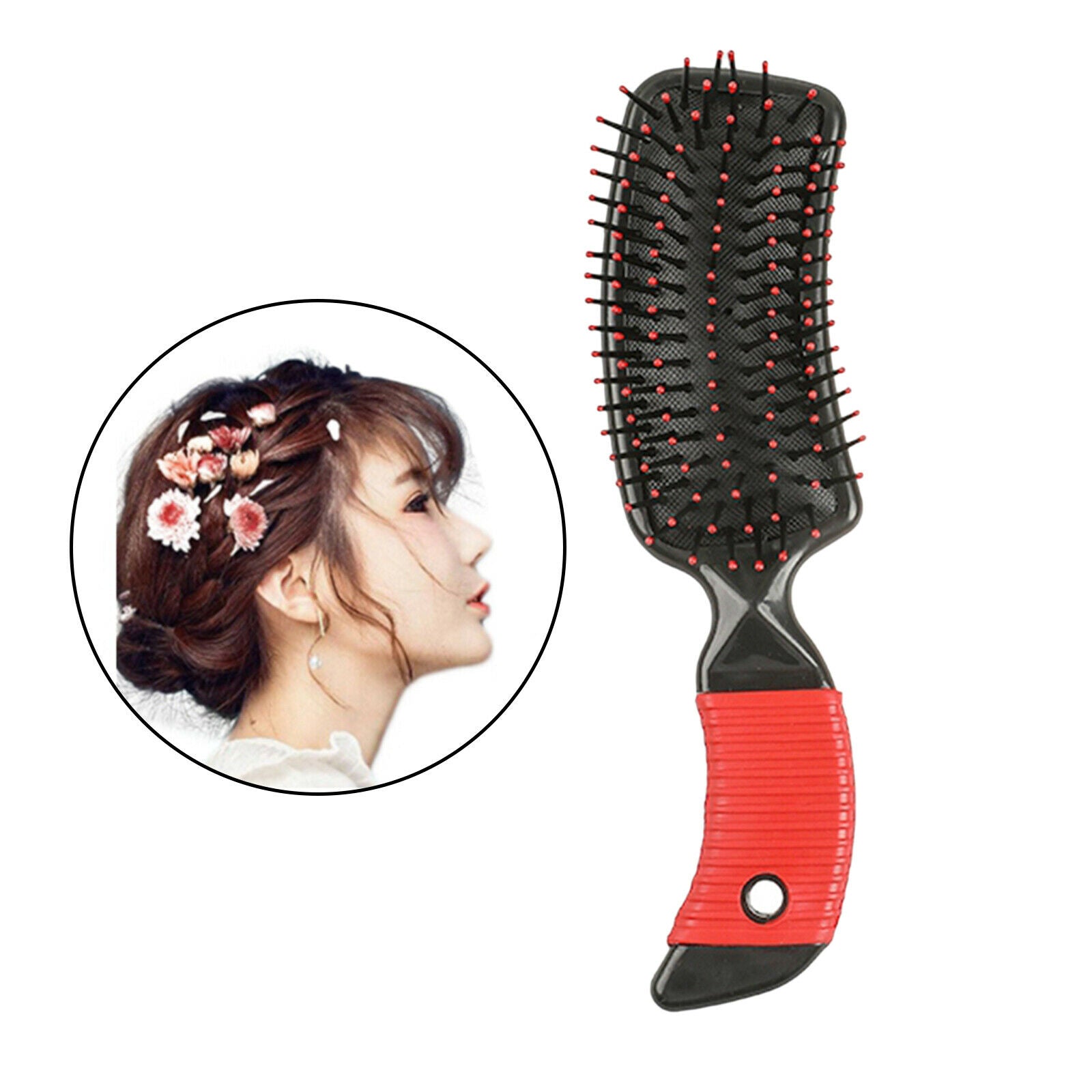 Cushion Hairbrush Massage Comb Brush Detangling Comb for Salon Home Red
